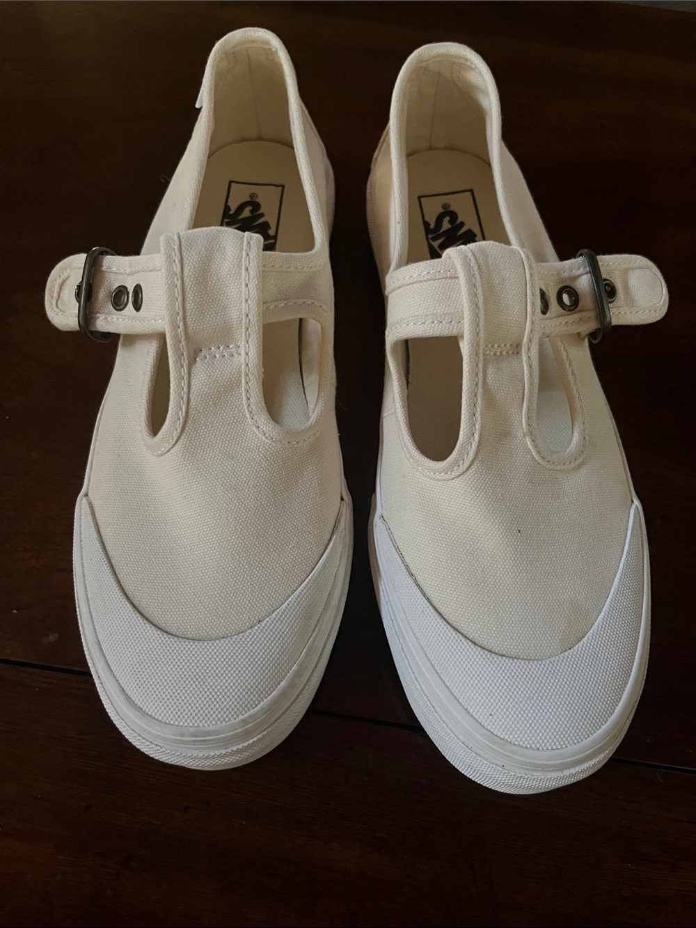 Vans Cream Canvas T-Strap Sneakers